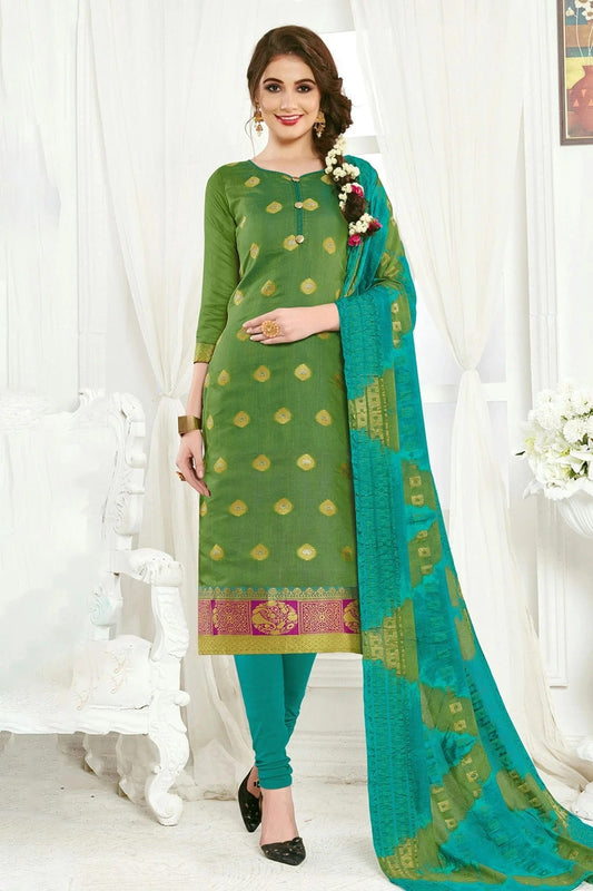 Green Colour Unstitched Banarasi Silk Straight Suit US1161080