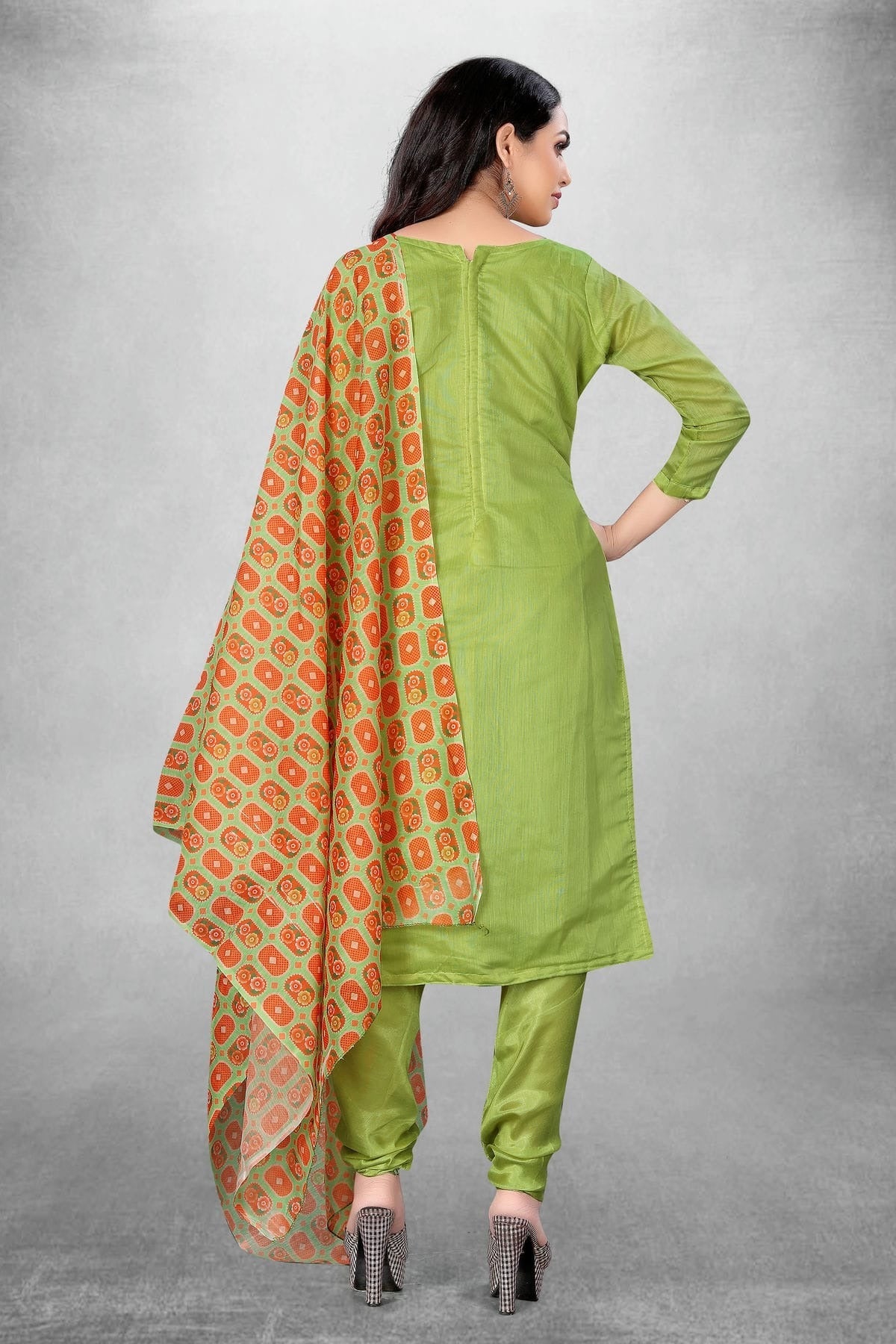 Green Colour Unstitched Chanderi Churidar Suit US1160823 A