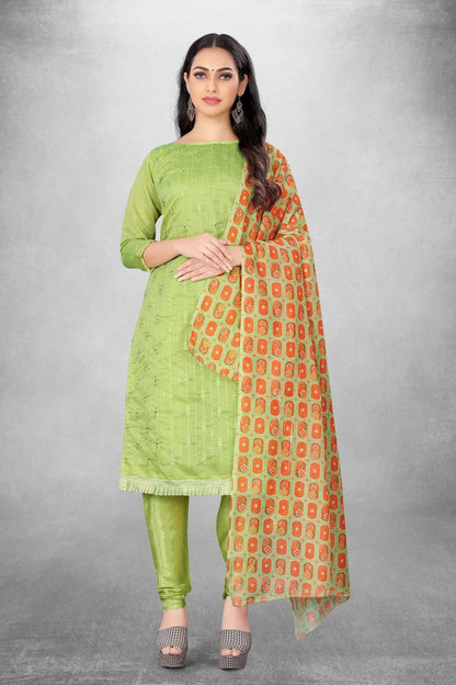 Green Colour Unstitched Chanderi Churidar Suit US1160823