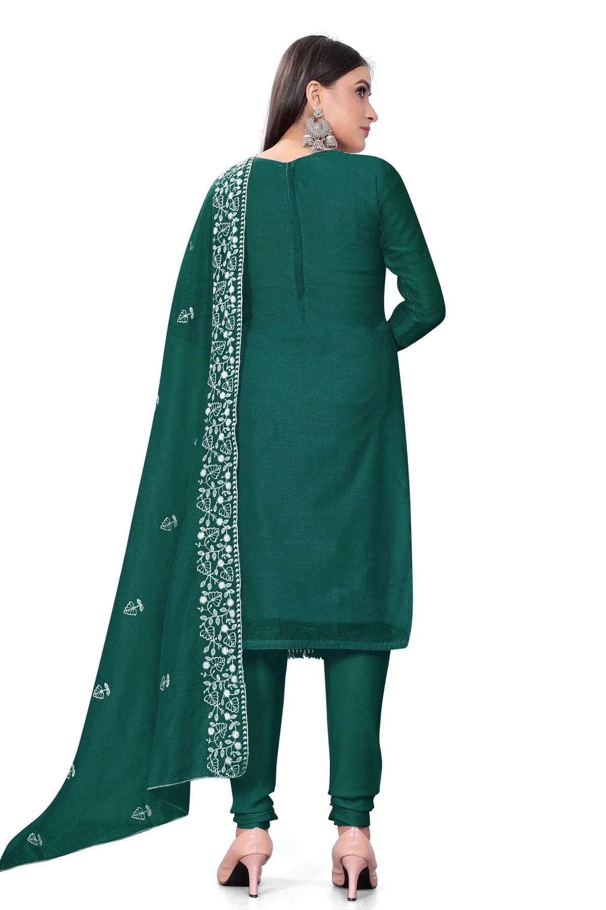 Green Colour Unstitched Chanderi Cotton Churidar Suit US1160685 A
