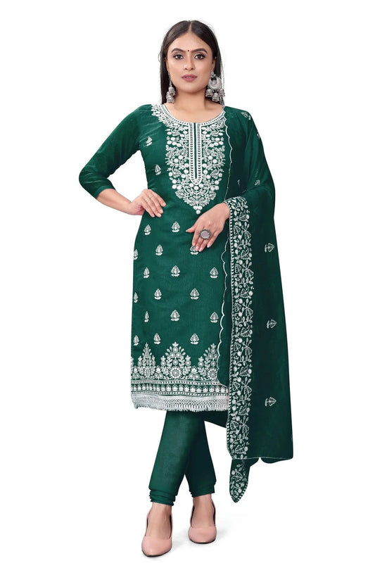 Green Colour Unstitched Chanderi Cotton Churidar Suit US1160685