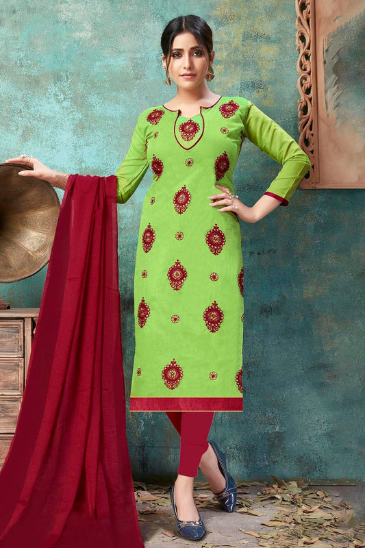 Green Colour Unstitched Chanderi Cotton Straight Suit US1161195