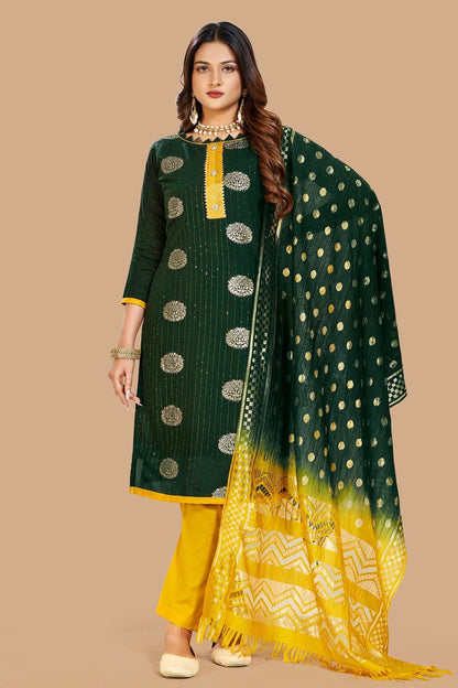 Green Colour Unstitched Cotton Jacquard Straight Suit US1160877