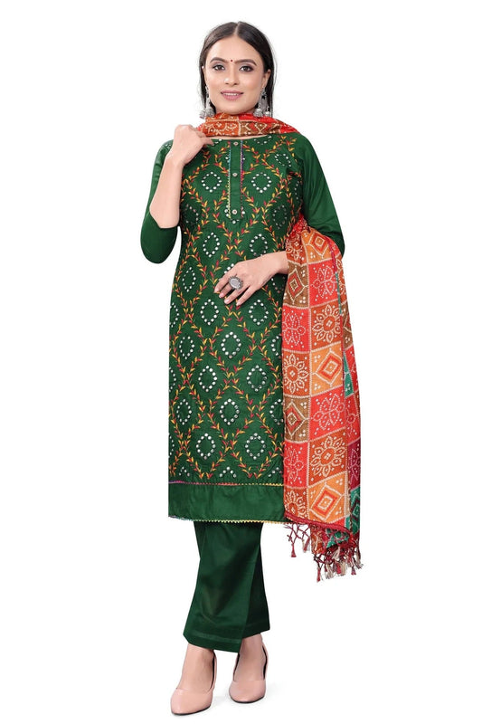Green Colour Unstitched Cotton Pant Style Suit US1160670