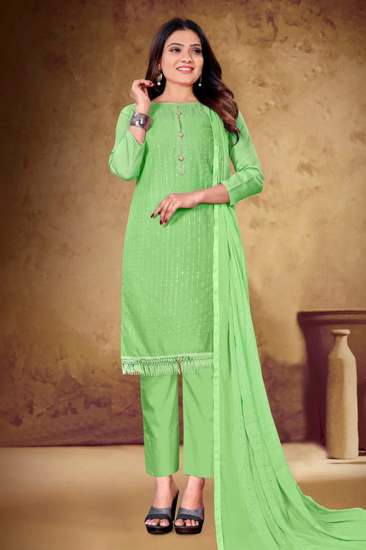Green Colour Unstitched Cotton Pant Style Suit US1161078