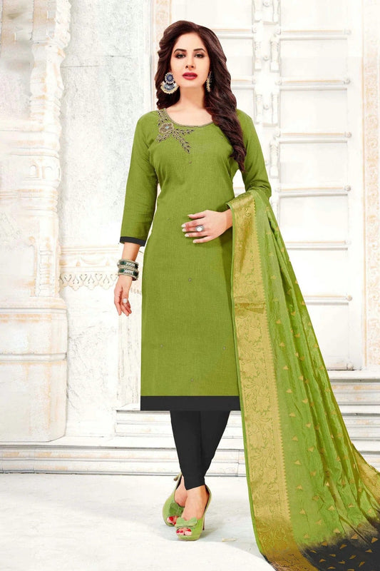 Green Colour Unstitched Cotton South Slub Straight Suit US1161099