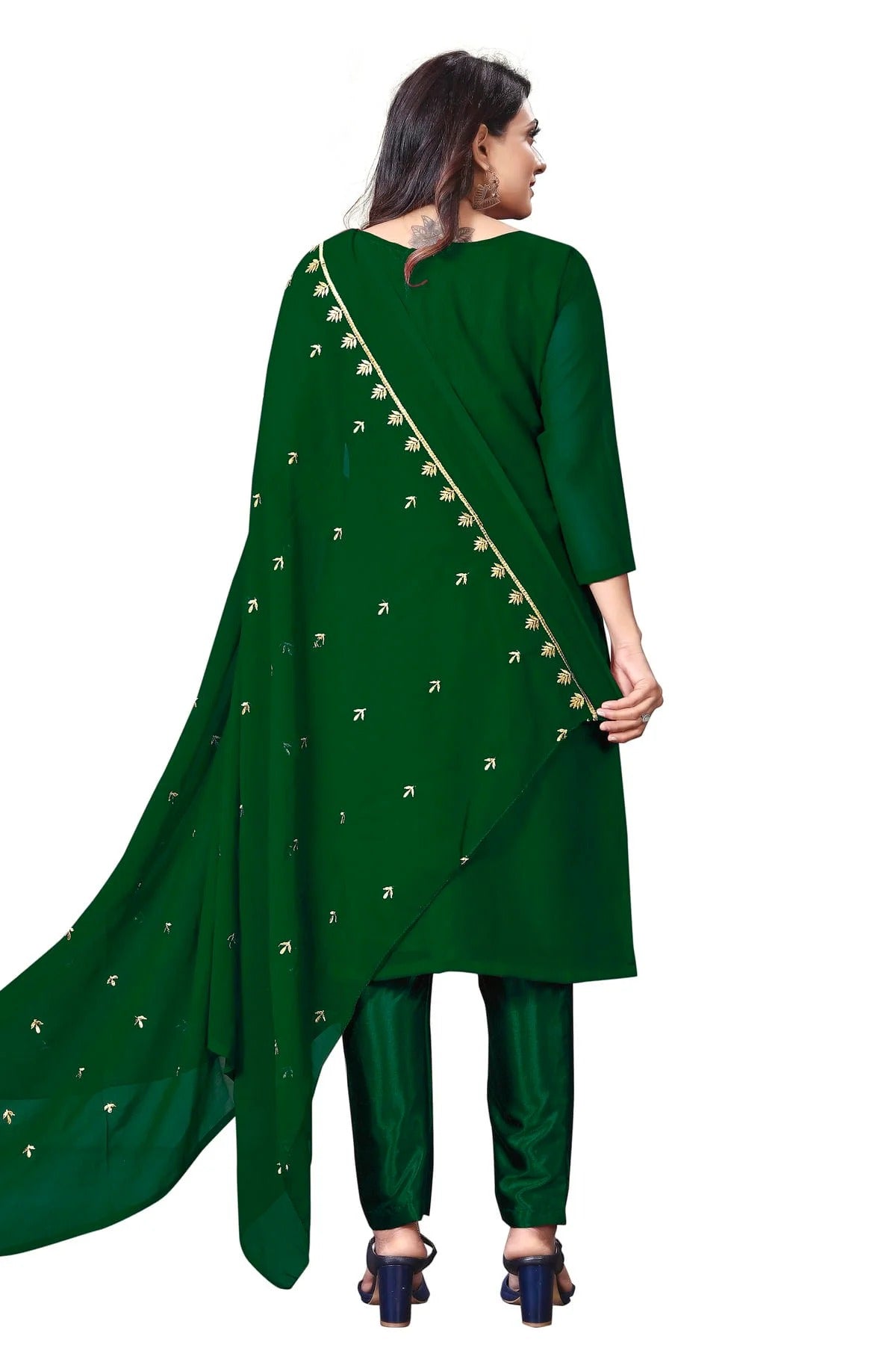 Green Colour Unstitched Faux Georgette Straight Suit US1160638 A