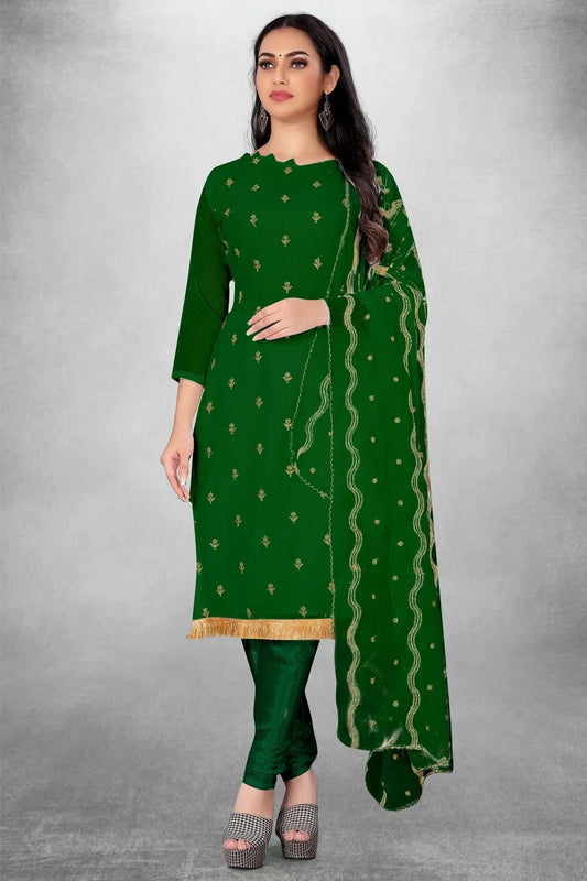 Green Colour Unstitched Georgette Churidar Suit US1160791