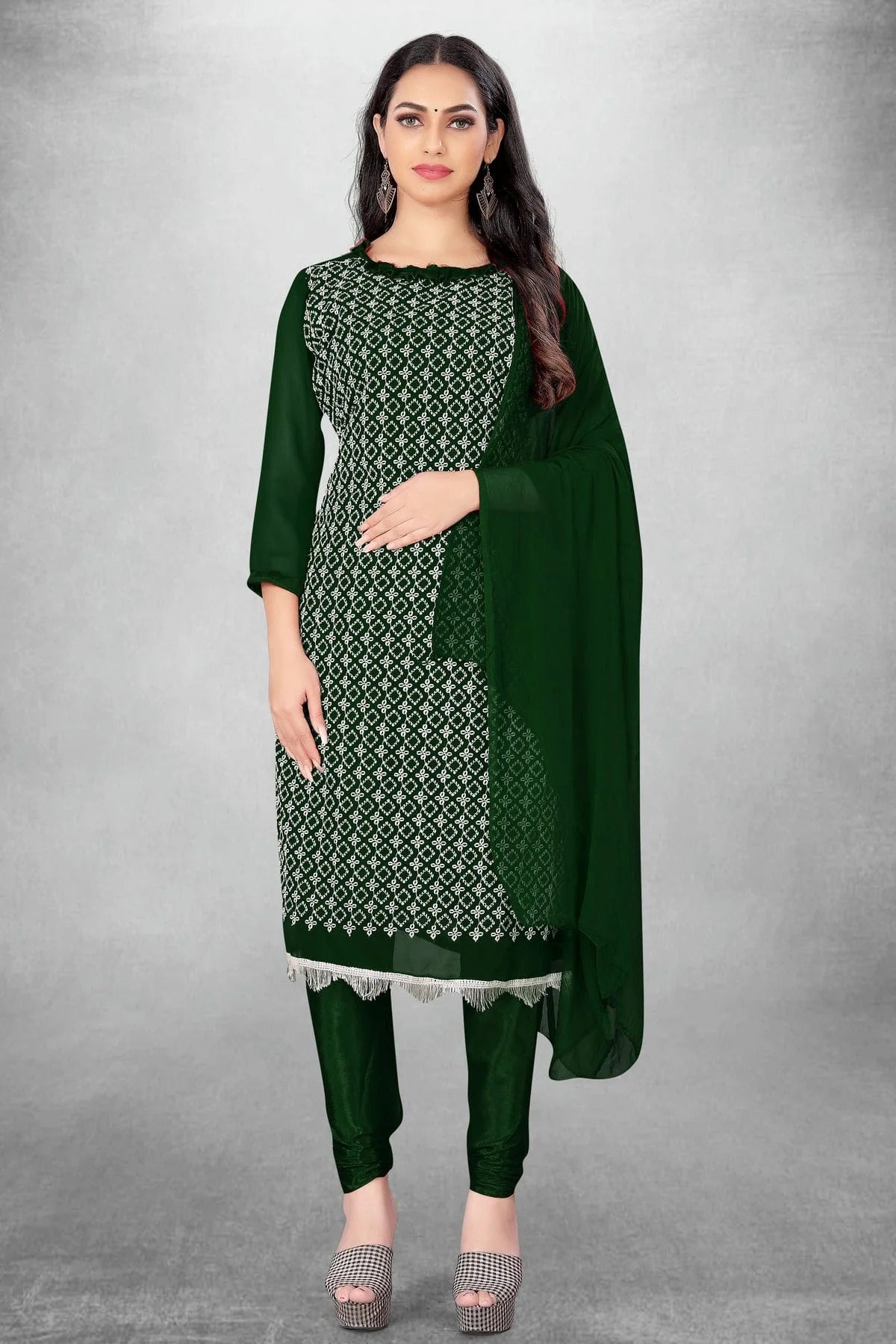 Green Colour Unstitched Georgette Churidar Suit US1160805