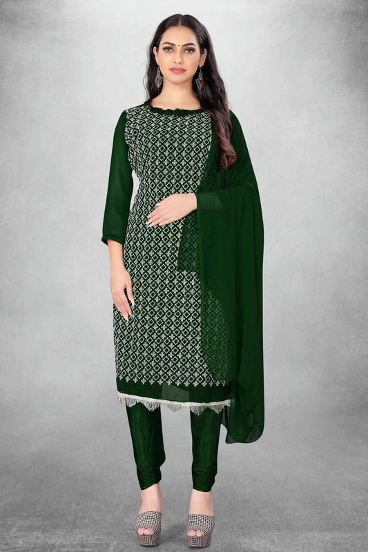 Green Colour Unstitched Georgette Churidar Suit US1160805