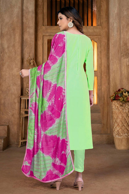 Green Colour Unstitched Georgette Pant Style Suit US1161294 A