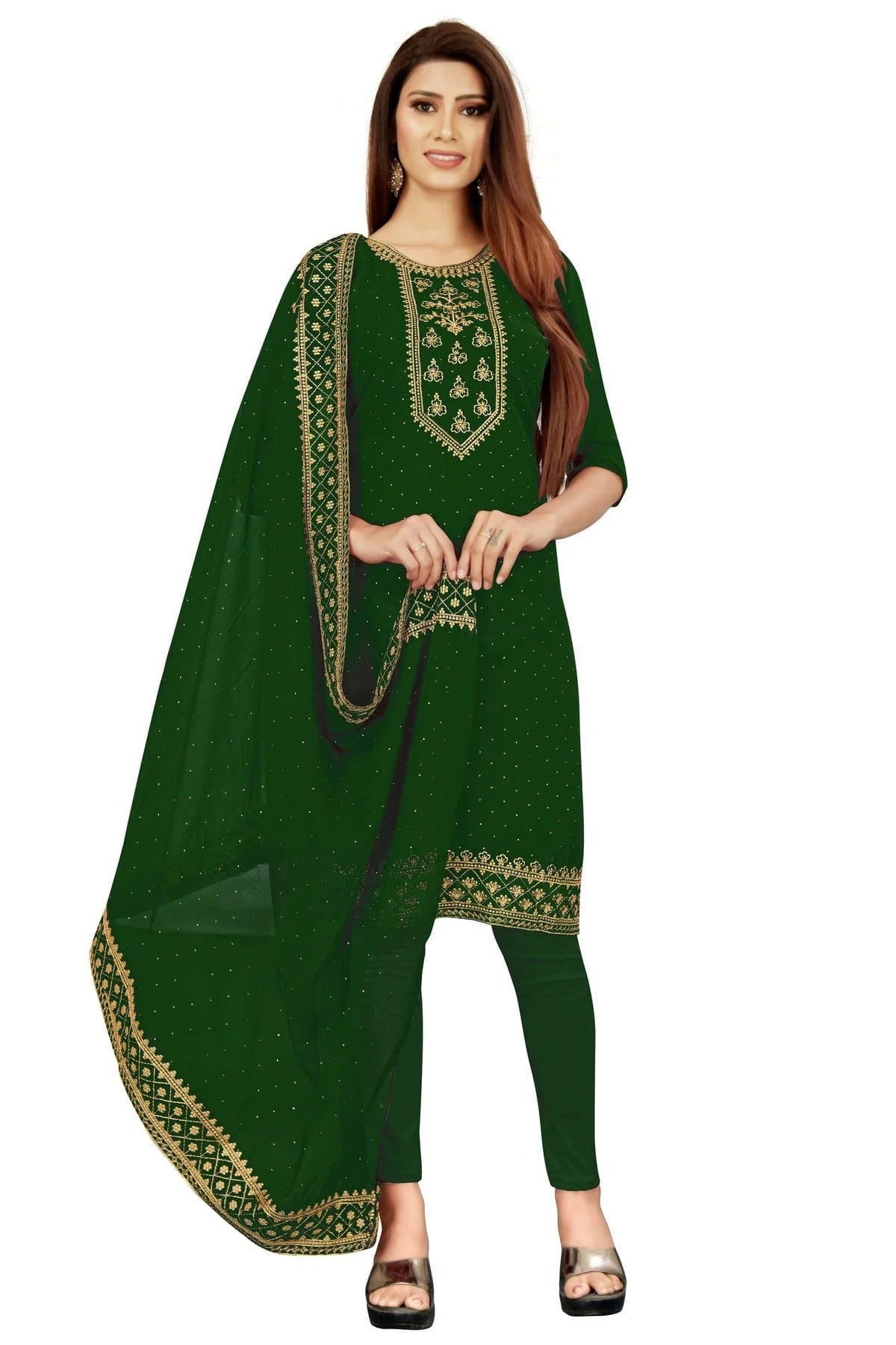 Green Colour Unstitched Georgette Straight Suit US1160738