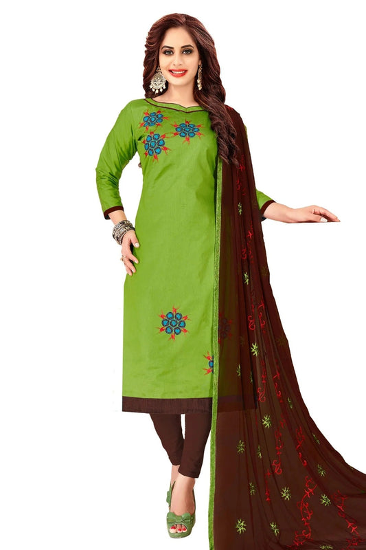 Green Colour Unstitched Glass Cotton Churidar Suit US1161072