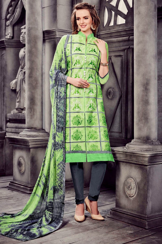 Green Colour Unstitched Glaze Cotton Churidar Suit US1161111