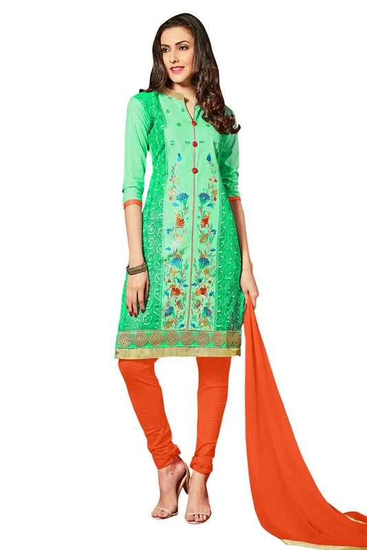 Green Colour Unstitched Glaze Cotton Churidar Suit US1161165