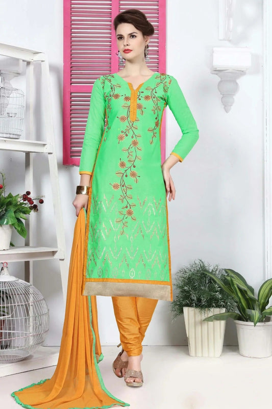 Green Colour Unstitched Glaze Cotton Straight Suit US1161180