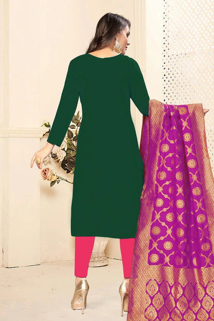 Green Colour Unstitched Jaam Cotton Fabric Straight Suit US1160912 A