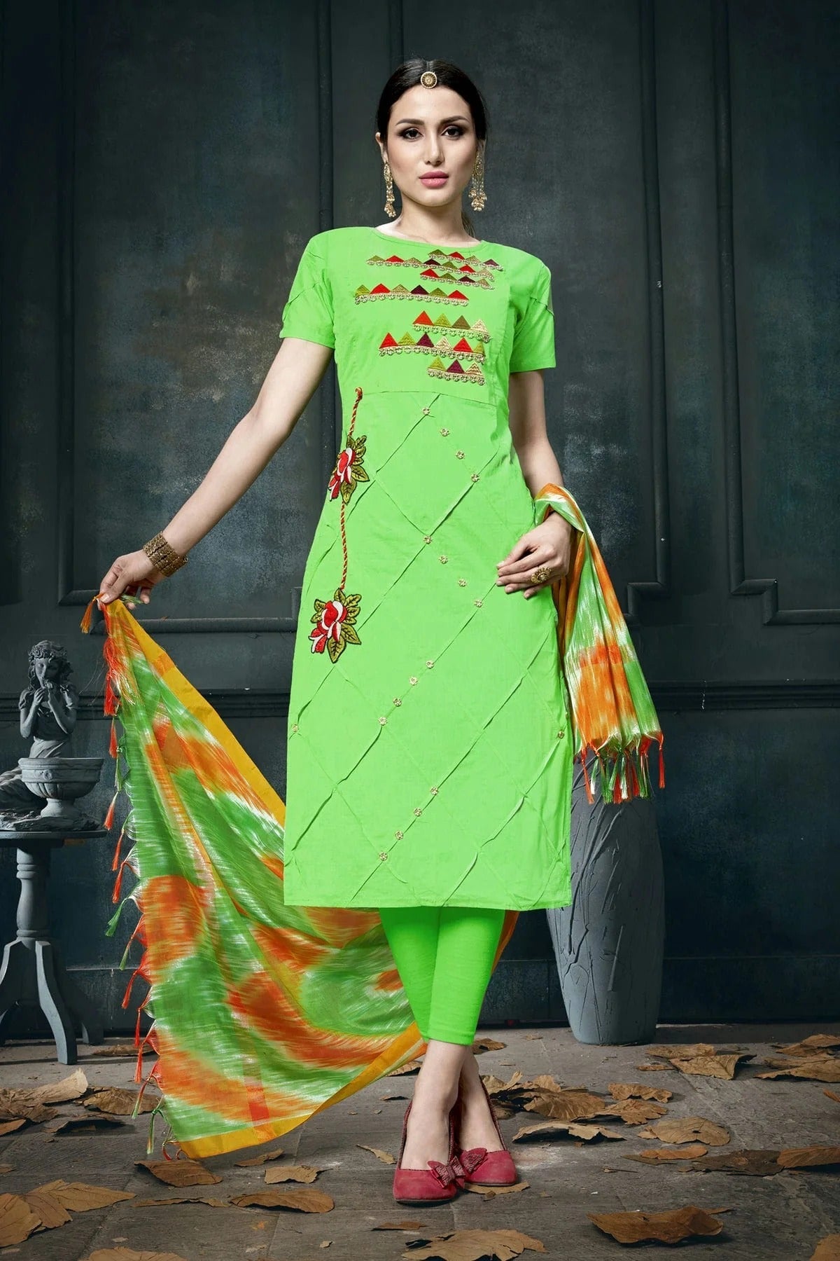 Green Colour Unstitched Jam Cotton Straight Suit US1161225