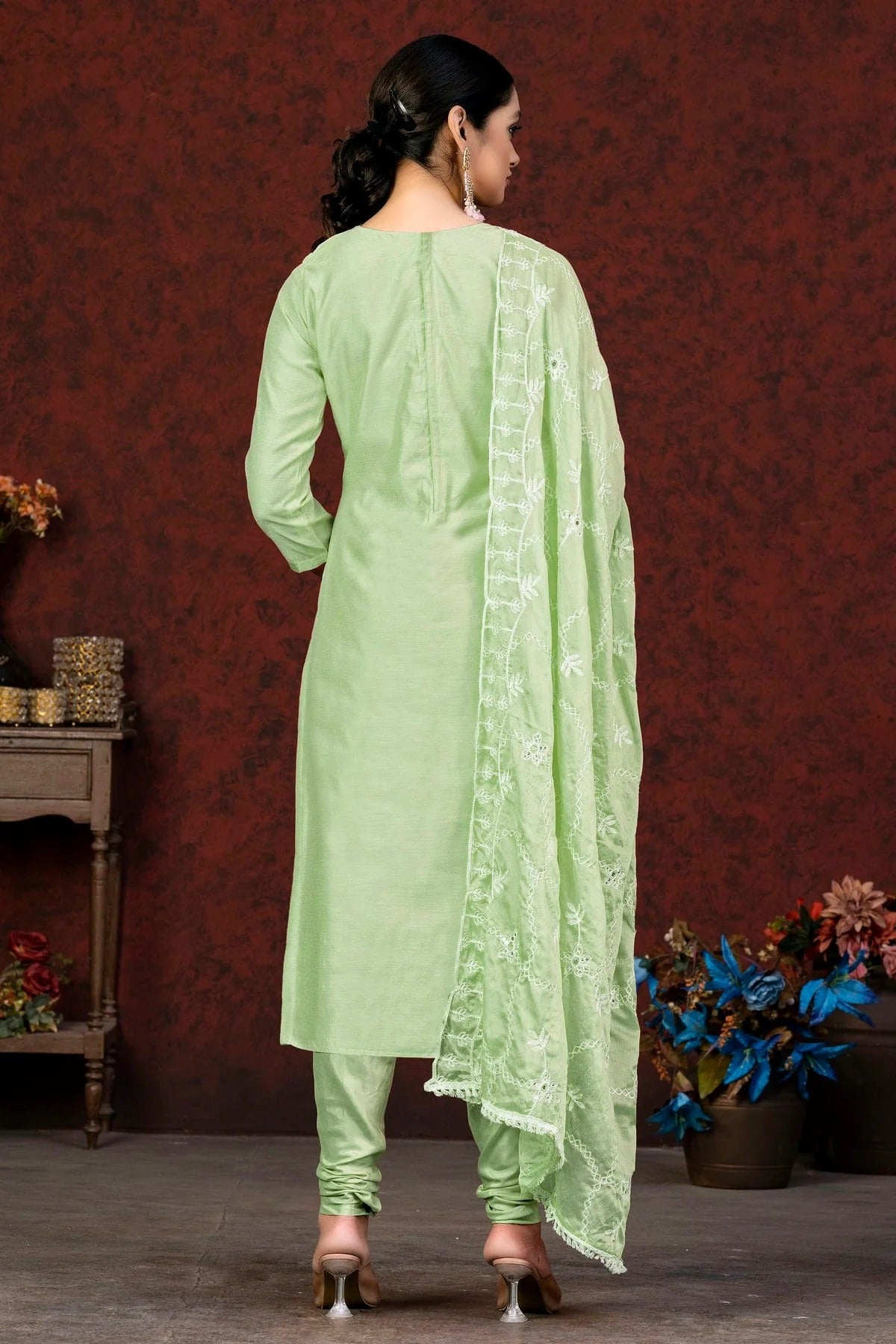 Green Colour Unstitched Modal Chanderi Churidar Suit US1161061 A