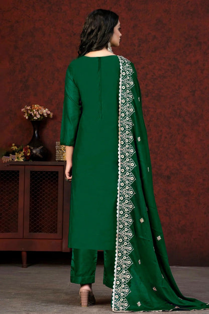 Green Colour Unstitched Modal Chanderi Fabric Straight Suit US1160916 A