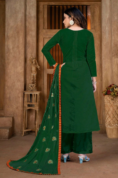 Green Colour Unstitched Modal Chanderi Plazzo Pant Suit US1160860 A