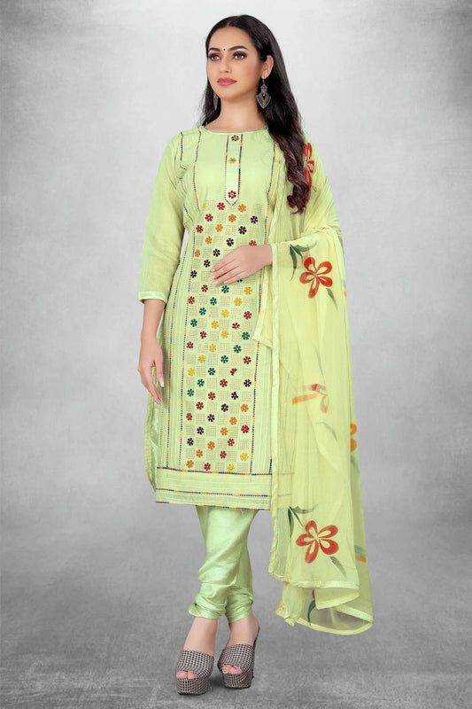 Green Colour Unstitched Modal Cotton Churidar Suit US1160786