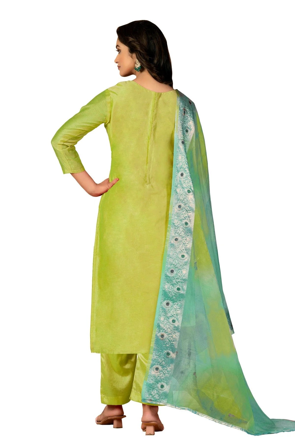 Green Colour Unstitched Modal Cotton Jacquard Fabric Straight Suit US1160967 A