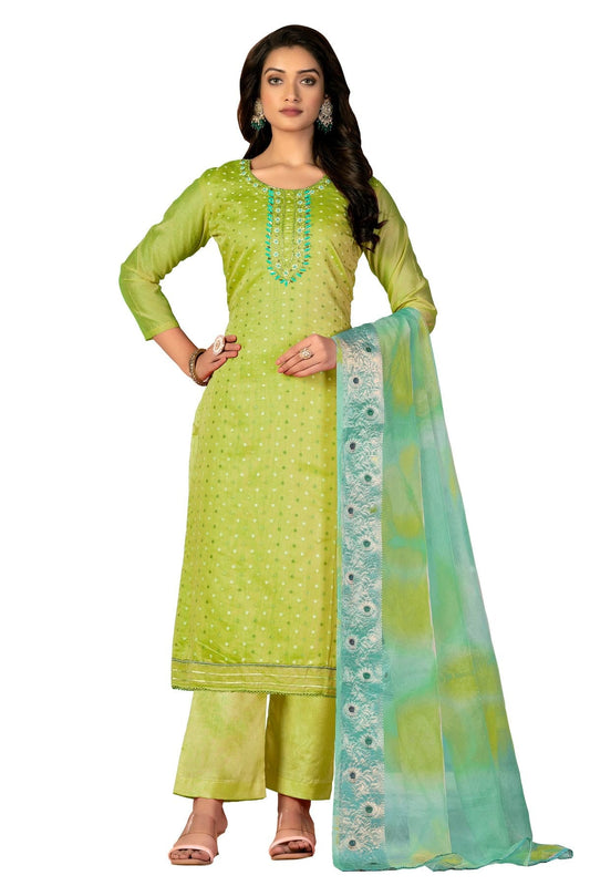 Green Colour Unstitched Modal Cotton Jacquard Fabric Straight Suit US1160967