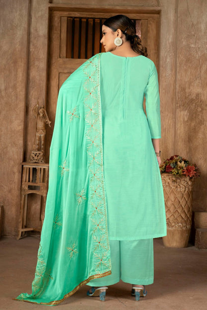 Green Colour Unstitched Modal Cotton Plazzo Pant Suit US1160864 A