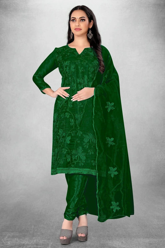 Green Colour Unstitched Organza Churidar Suit US1160776