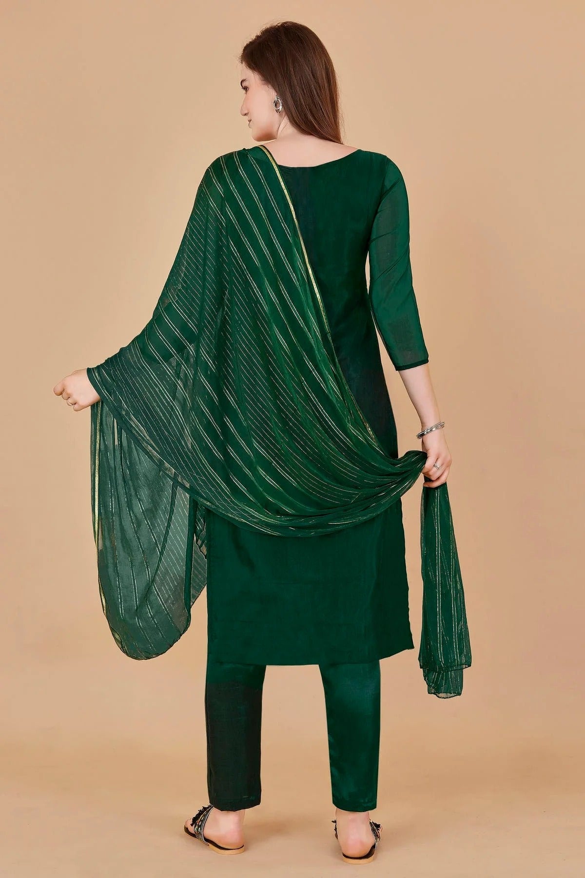 Green Colour Unstitched Organza Jacquard Fabric Straight Suit US1161025 A