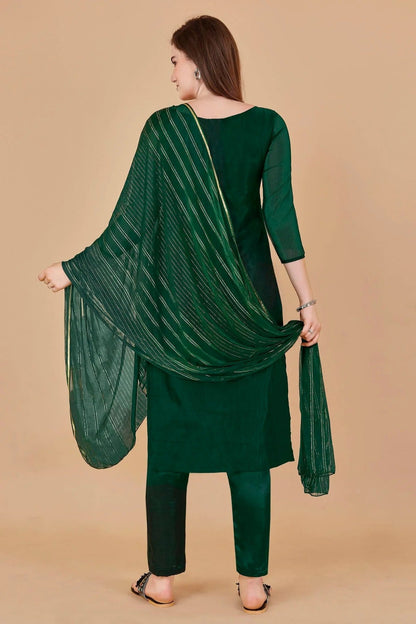 Green Colour Unstitched Organza Jacquard Fabric Straight Suit US1161025 A