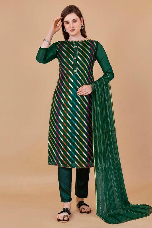 Green Colour Unstitched Organza Jacquard Fabric Straight Suit US1161025