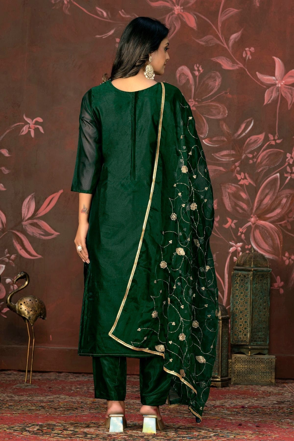 Green Colour Unstitched Organza Jacquard Straight Suit US1161301 A
