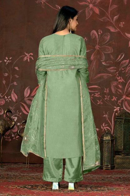 Green Colour Unstitched Organza Jacquard Straight Suit US1161324 A