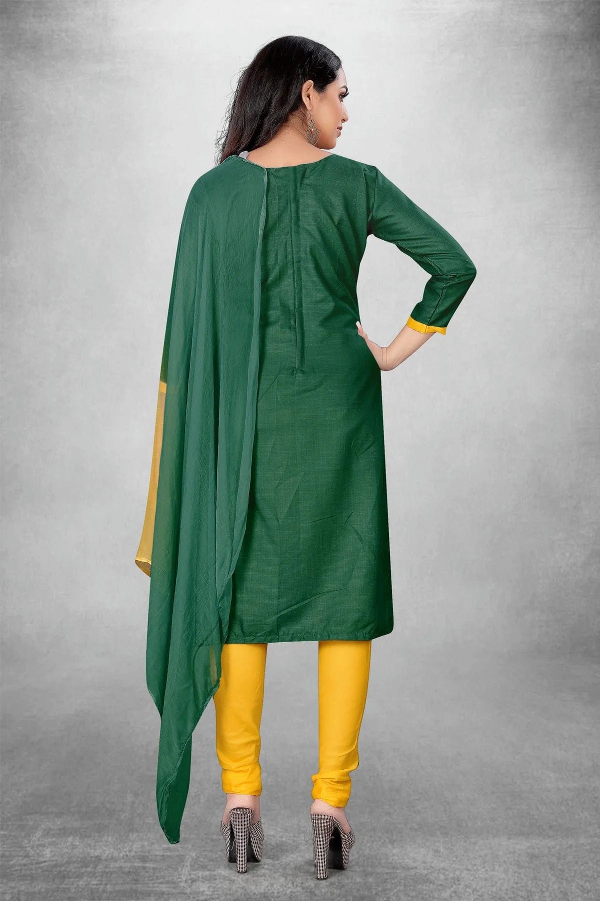 Green Colour Unstitched Slub Cotton Churidar Suit US1160758 A