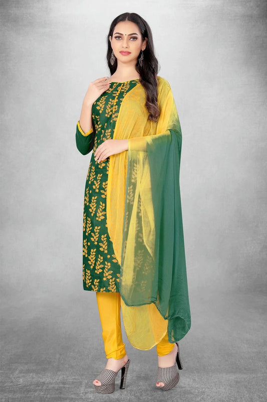 Green Colour Unstitched Slub Cotton Churidar Suit US1160758