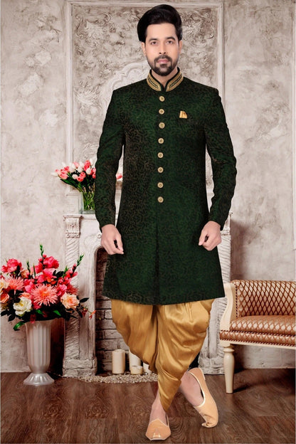 Green Colour Velvet Dhoti Sherwani SH1040295