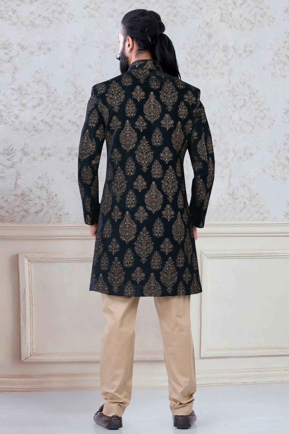 Green Colour Velvet Indo Western Sherwani SH1130040 A
