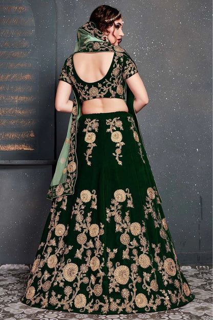 Green Colour Velvet Lehenga Choli LC1010031 A