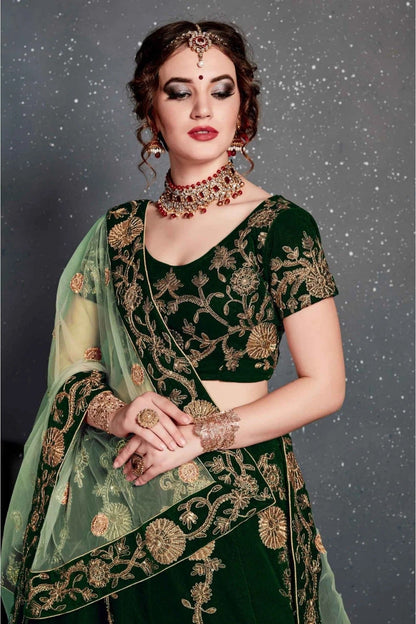 Green Colour Velvet Lehenga Choli LC1010031 B