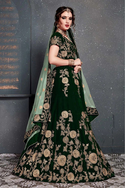 Green Colour Velvet Lehenga Choli LC1010031 C
