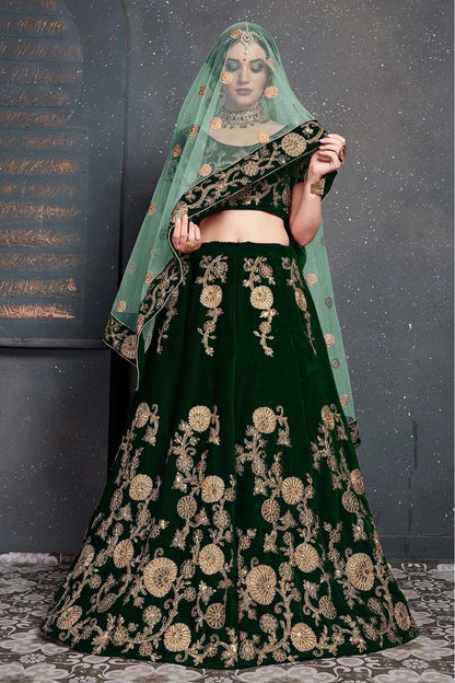Green Colour Velvet Lehenga Choli LC1010031 D
