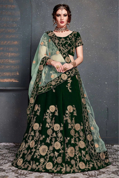 Green Colour Velvet Lehenga Choli LC1010031