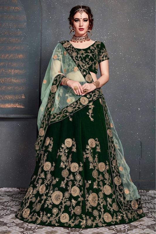 Green Colour Velvet Lehenga Choli LC1010031
