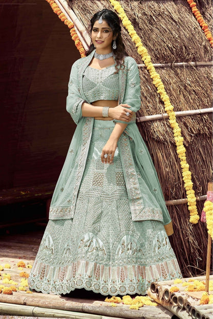 Green Colour Velvet Resham Work Lehenga Choli LC1080132