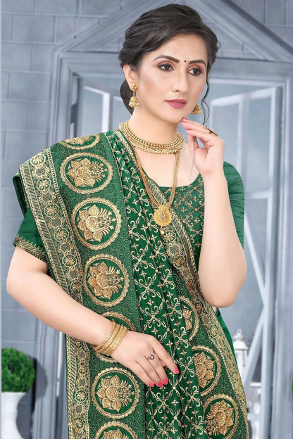 Green Colour Vichitra Bloming Silk Designer Saree SD1091071 A