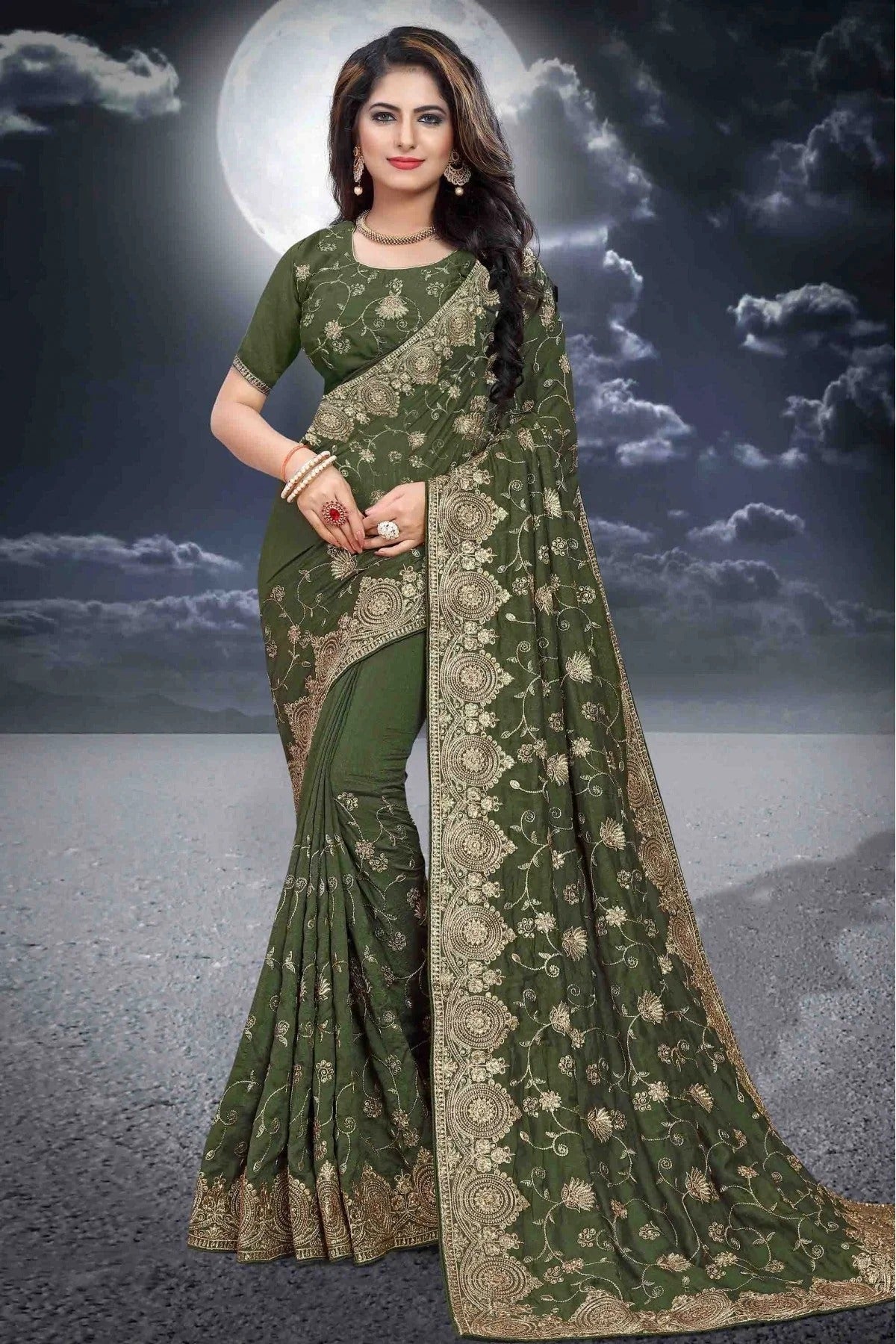 Green Colour Vichitra Silk Designer Saree SD1090092