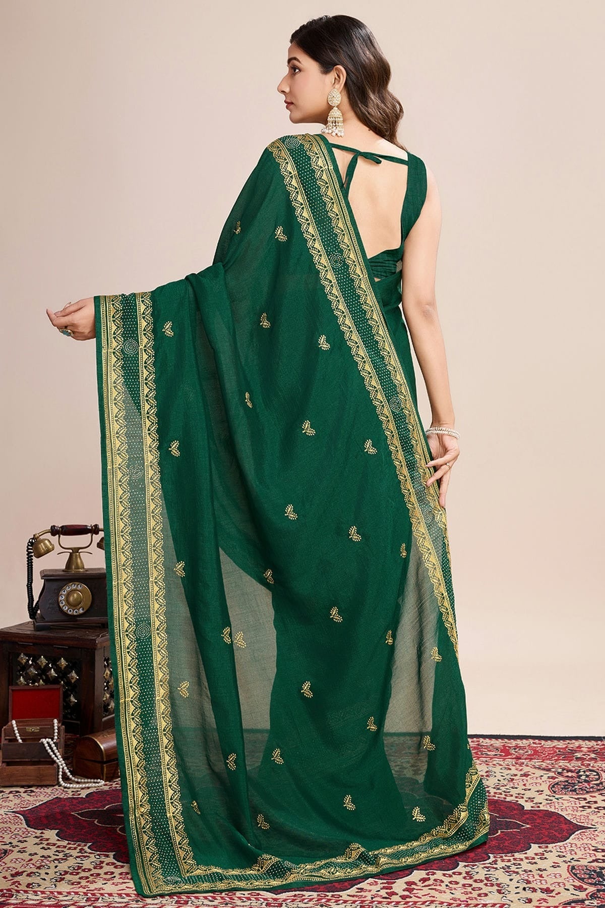 Green Colour Vichitra Silk Designer Saree SD1111808 A