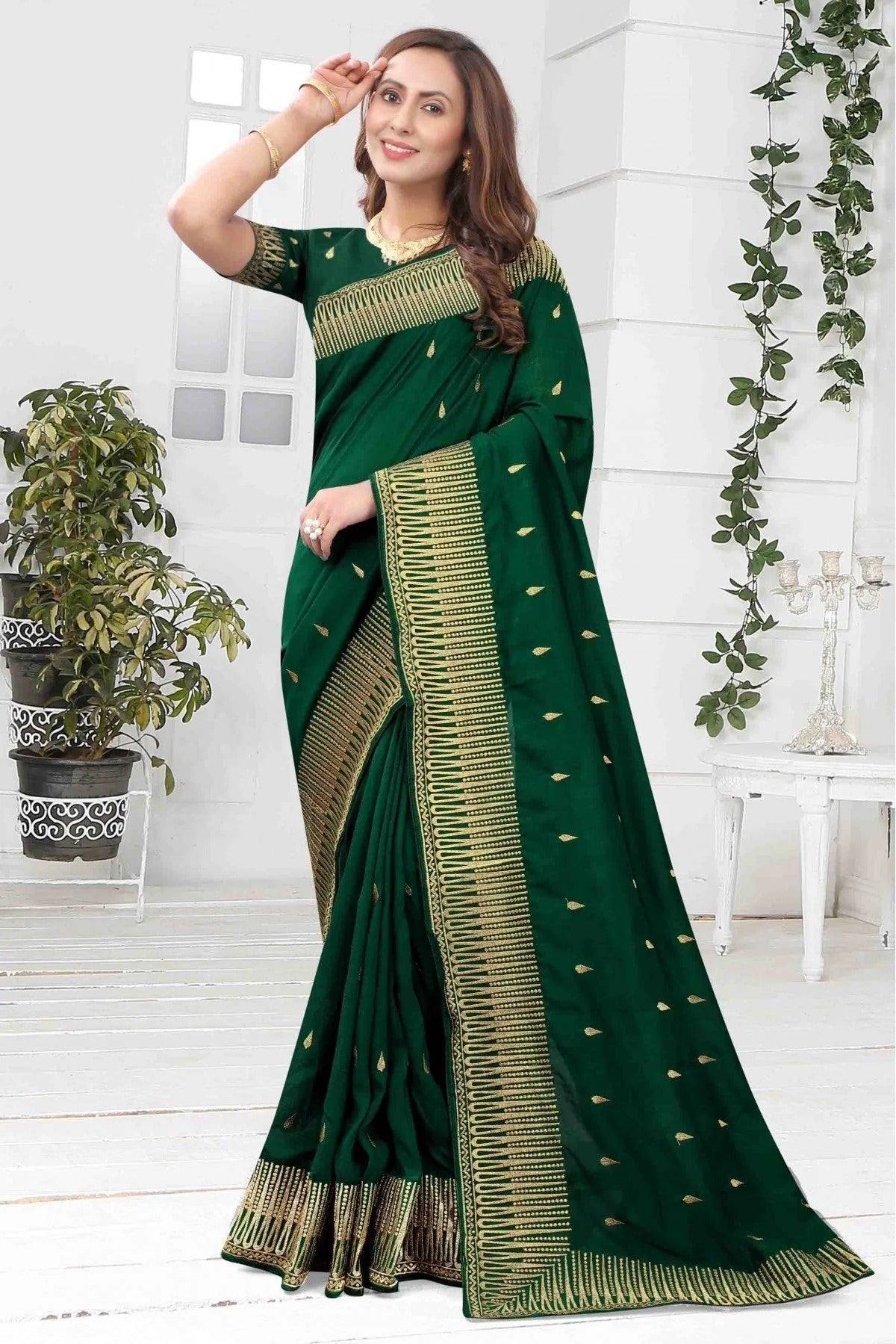 Green Colour Vichitra Silk Designer Saree SD1120143
